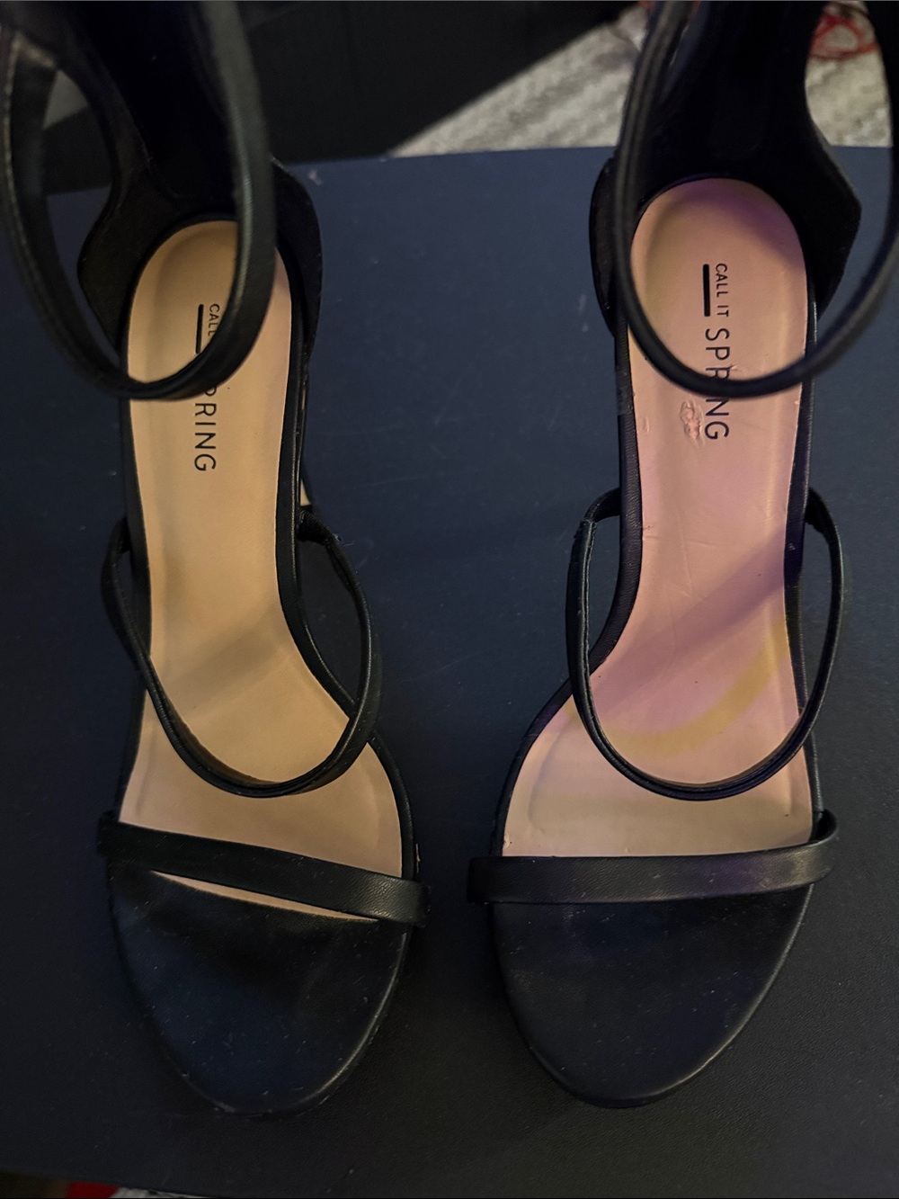 Call It Spring Black Minimal Strappy Block Heel Sandals